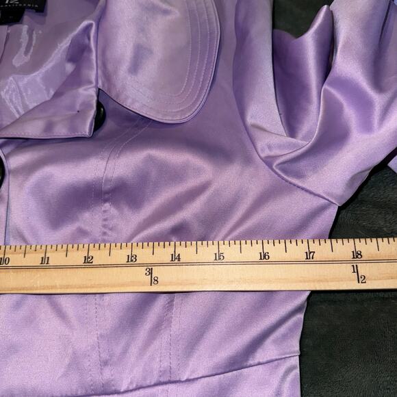 Iz Byer California Lavender Satin Like Button Baby Doll Trench Coat Size Medium - Picture 6 of 9